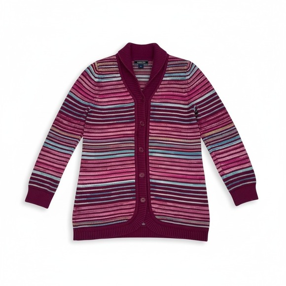 Lands' End Sweaters - Lands' End Women's Shawl Collar Cardigan M Stripe Knit 100% Cotton Sweater